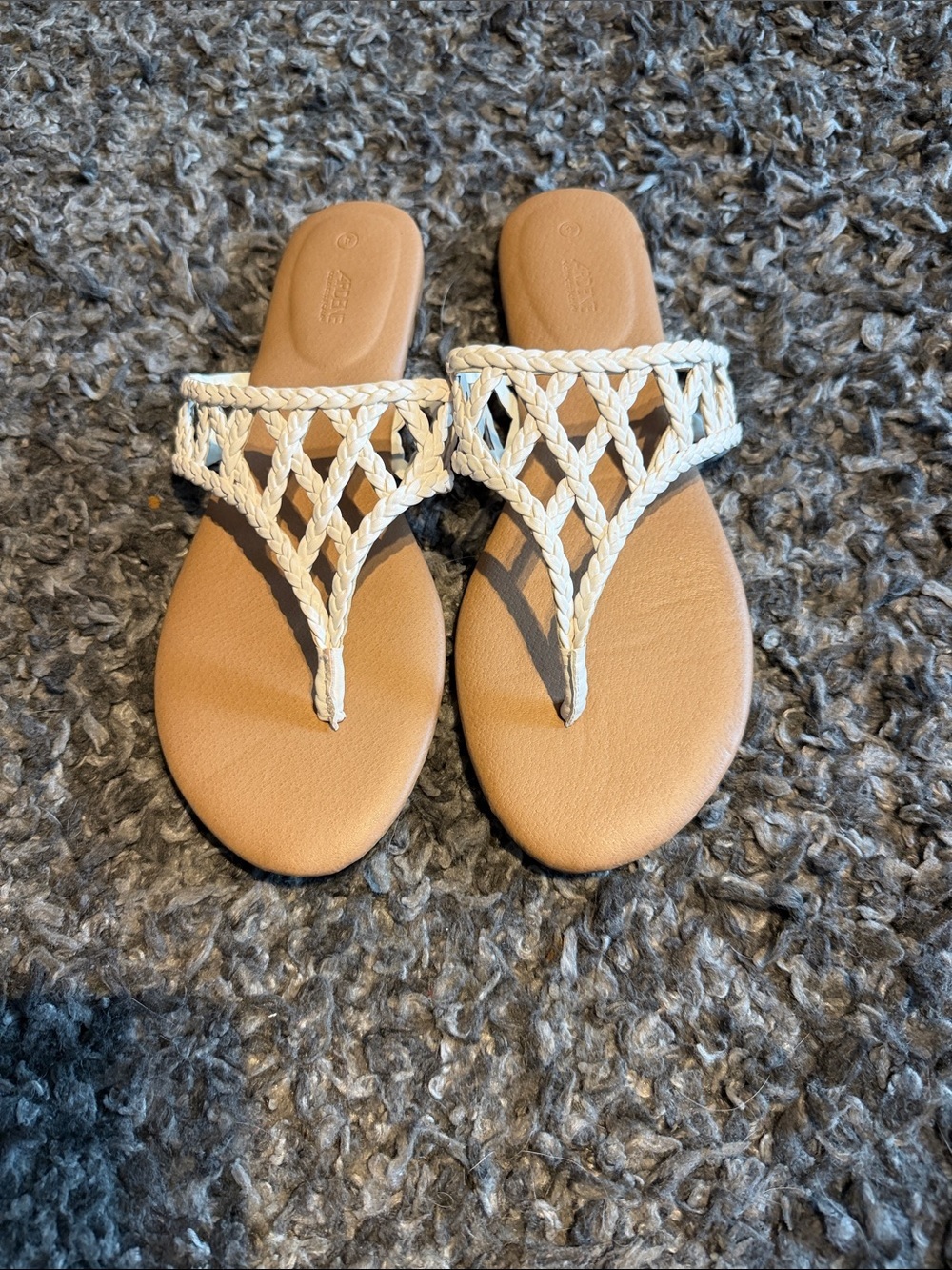 Ardene Braided Thong Sandals in Cream and Tan